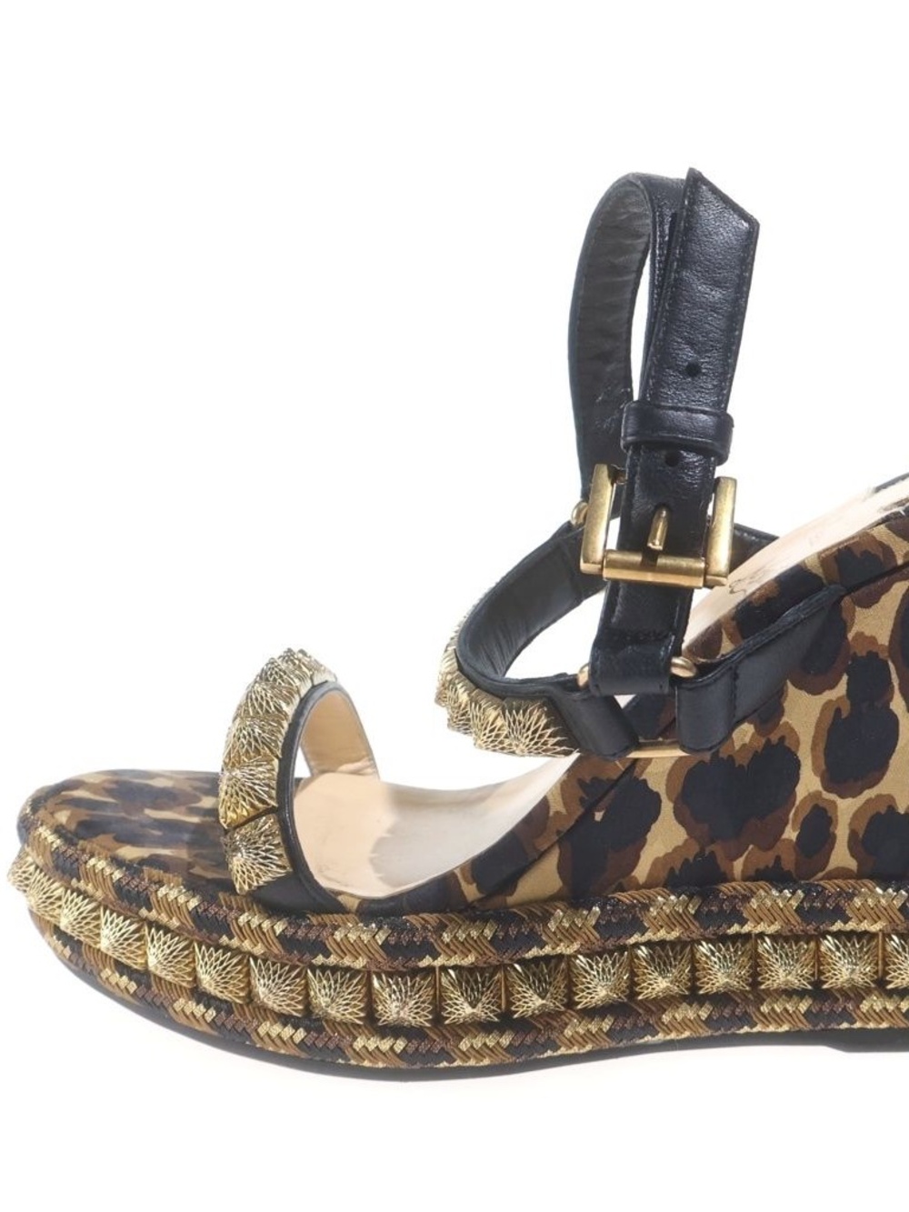 Christian Louboutin Pira Ryad 110 Leopard Espadrille Wedge Sandals Sz 37 - Picture 2 of 6